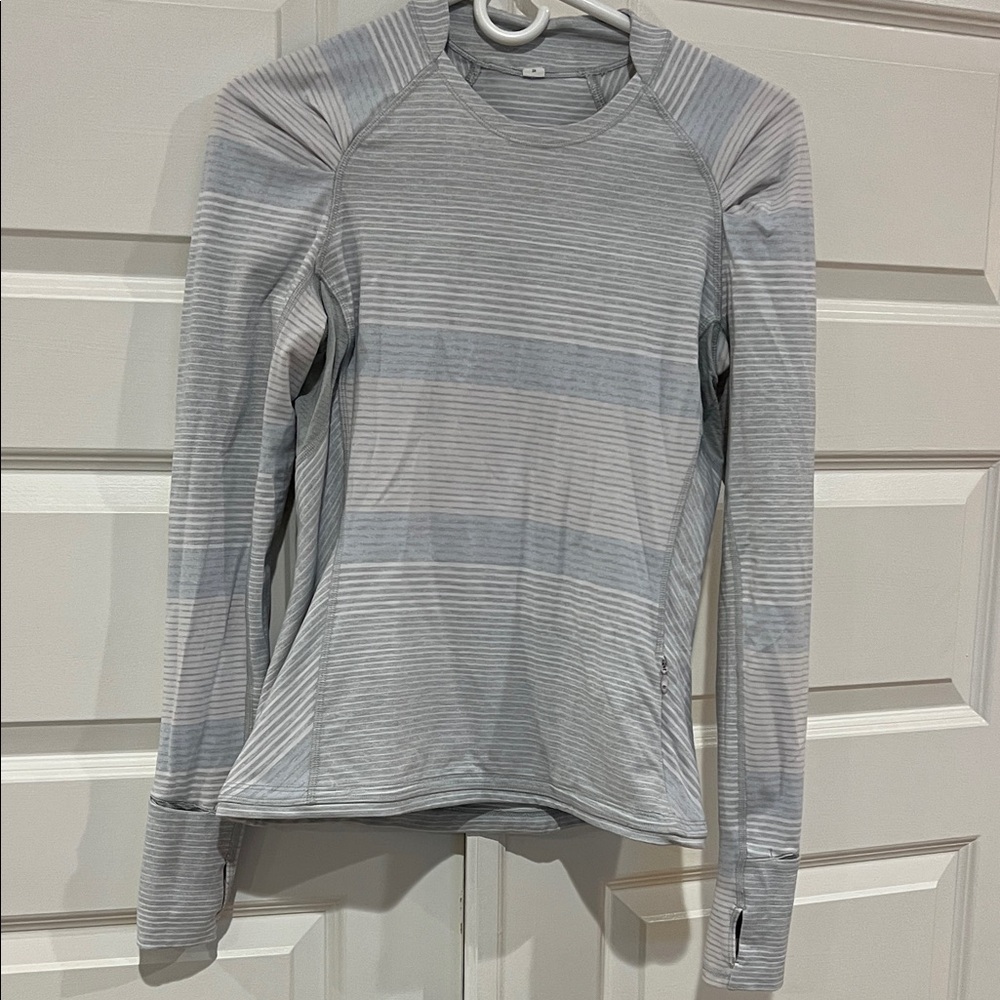Vintage Lululemon Think Fast Long Sleeve Striped Top - Silver Spoon